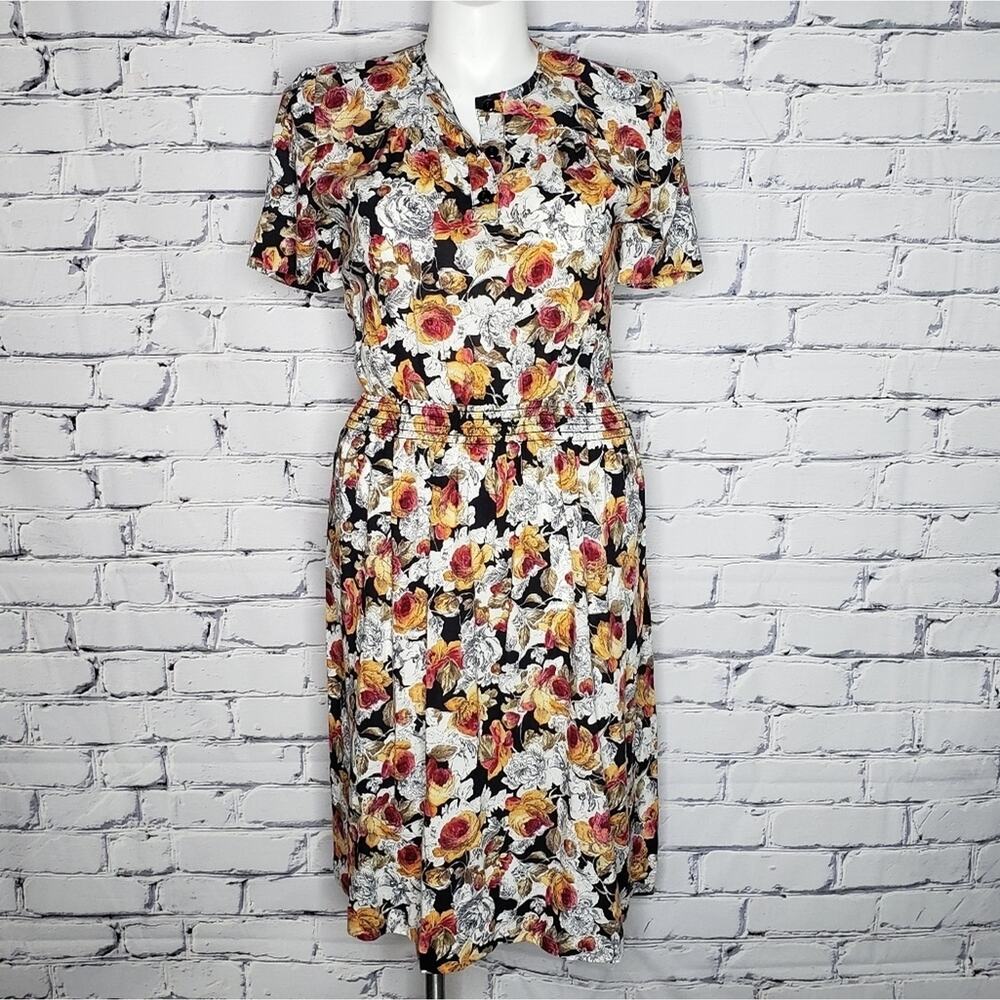 Vintage Virgo II Graphic Bold Rose Print Shirt Dress, sz Large